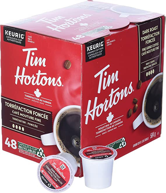 Tim Horton's Dark Roast Coffee, 48 Count K-cups {Imported from Canada}