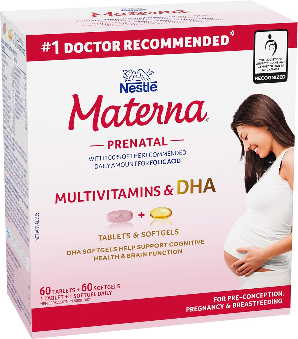 Materna Prenatal Multivitamins & DHA, 2-in-1 Package, 60 Tablets & 60 Softgels, 2 Bottles