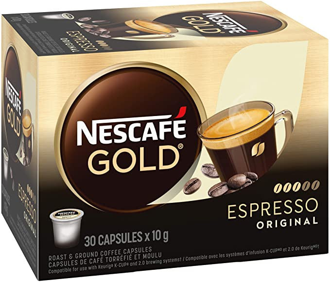 Nescafé Gold Espresso Capsules, K-Cups, 30 Count, 1 Box {Imported from Canada}