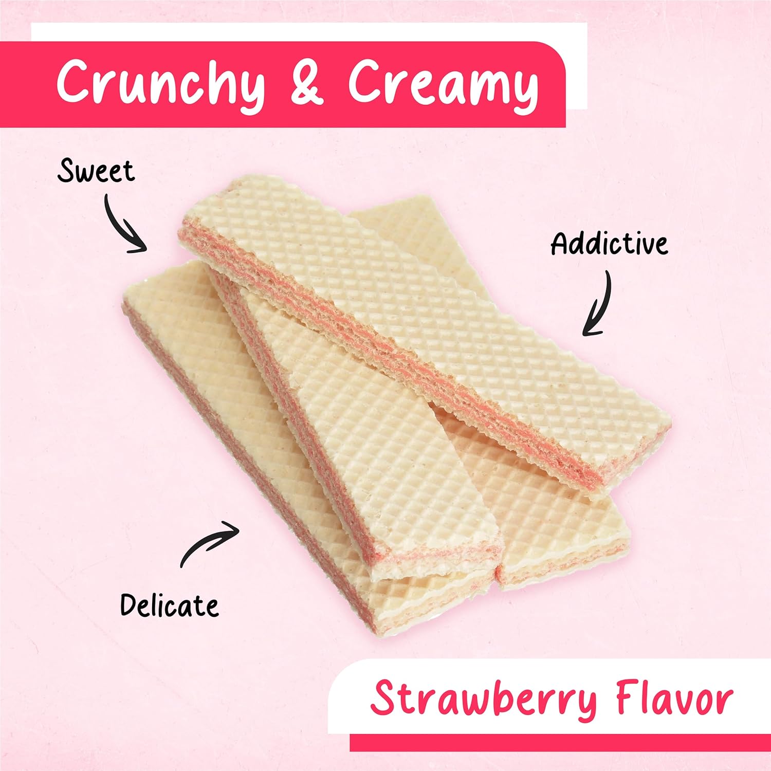 Lady Sarah Strawberry Flavored Cream Filled Wafers, 200g, description of strawberry wafers.