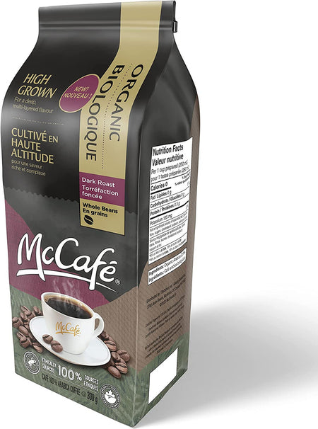 McCafe Organic High Grown, Dark Roast Whole Bean Coffee, 300g/10.5 oz Bag {Imported from Canada}