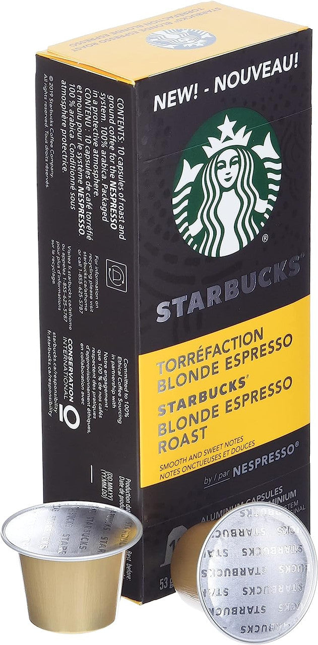 Starbucks Blonde Espresso Roast Coffee, Capsules for Nespresso Vertuo, 10 count, 68g/2.4 oz. Box {Imported from Canada}