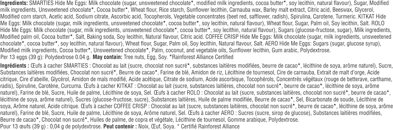 Nestle Assorted Hide Me Easter Eggs, Smarties, Coffee Crisp, Aero, KitKat & Rolo Chocolate 656g/23 oz. Bag