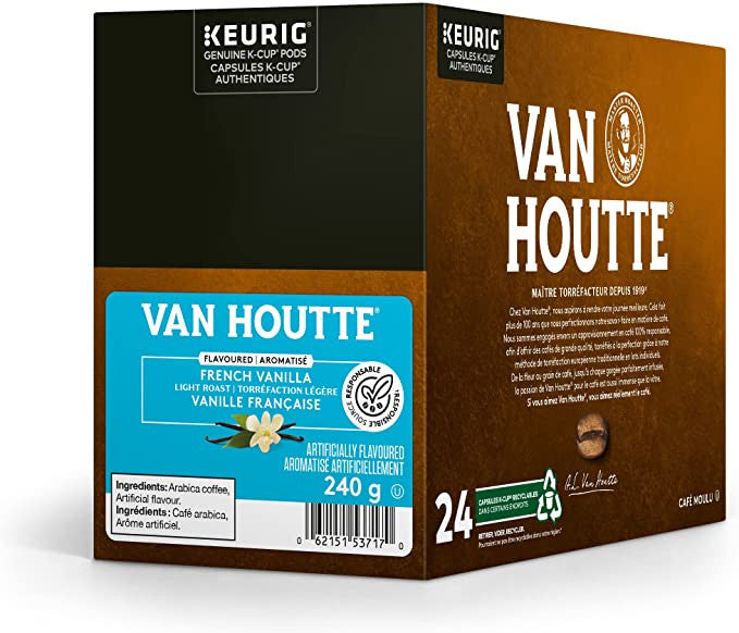 Van Houtte French Vanilla Flavored Light Roast Coffee, 24 K-Cups {Imported from Canada}