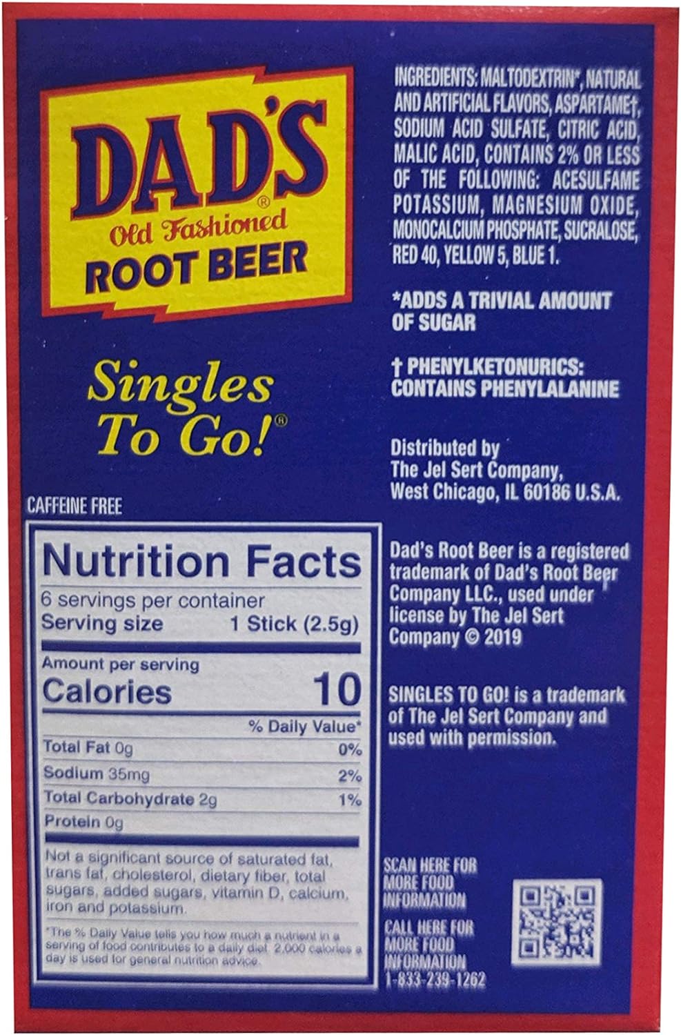 Dad's Old Fashioned Root Beer Drink Mix, 6 packets, 15g/0.5 oz