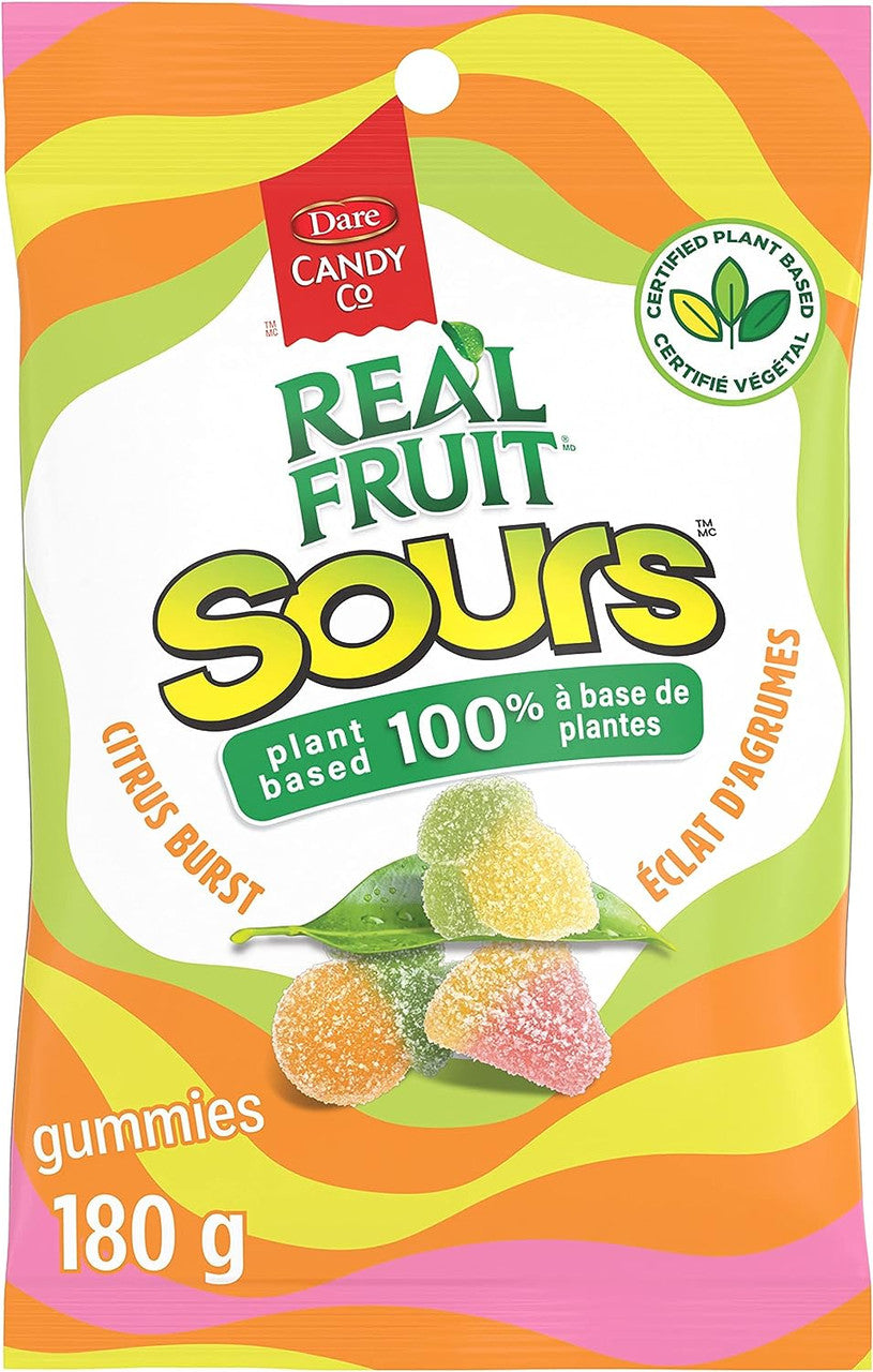 Dare RealFruit Sours Gummies Citrus Burst Flavor, 180g/6.3 oz., Bag, {Imported from Canada}