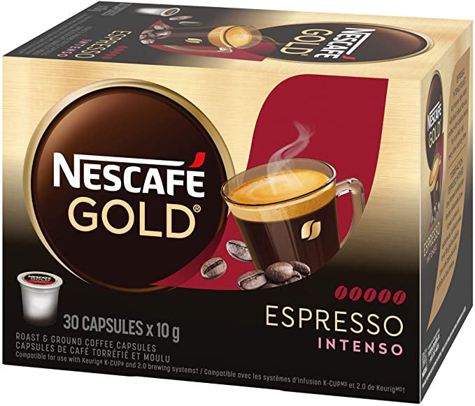 Nescafé Gold Espresso Intenso Capsules, K-Cups, 30 Count, 1 Box {Imported from Canada}