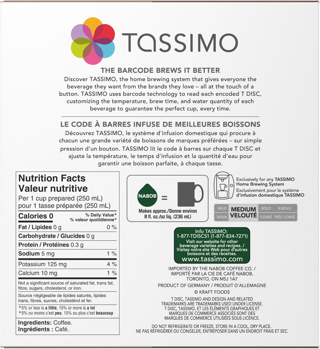 Tassimo Nabob 100% Colombian Coffee Single Serve T-Discs – 28 T-Discs | Colombian Instant Coffee