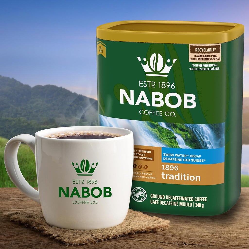 Nabob 1896 Tradition Swiss Water Decaf Medium Roast Ground Coffee, 340g/12 oz Box {Imported from Canada}