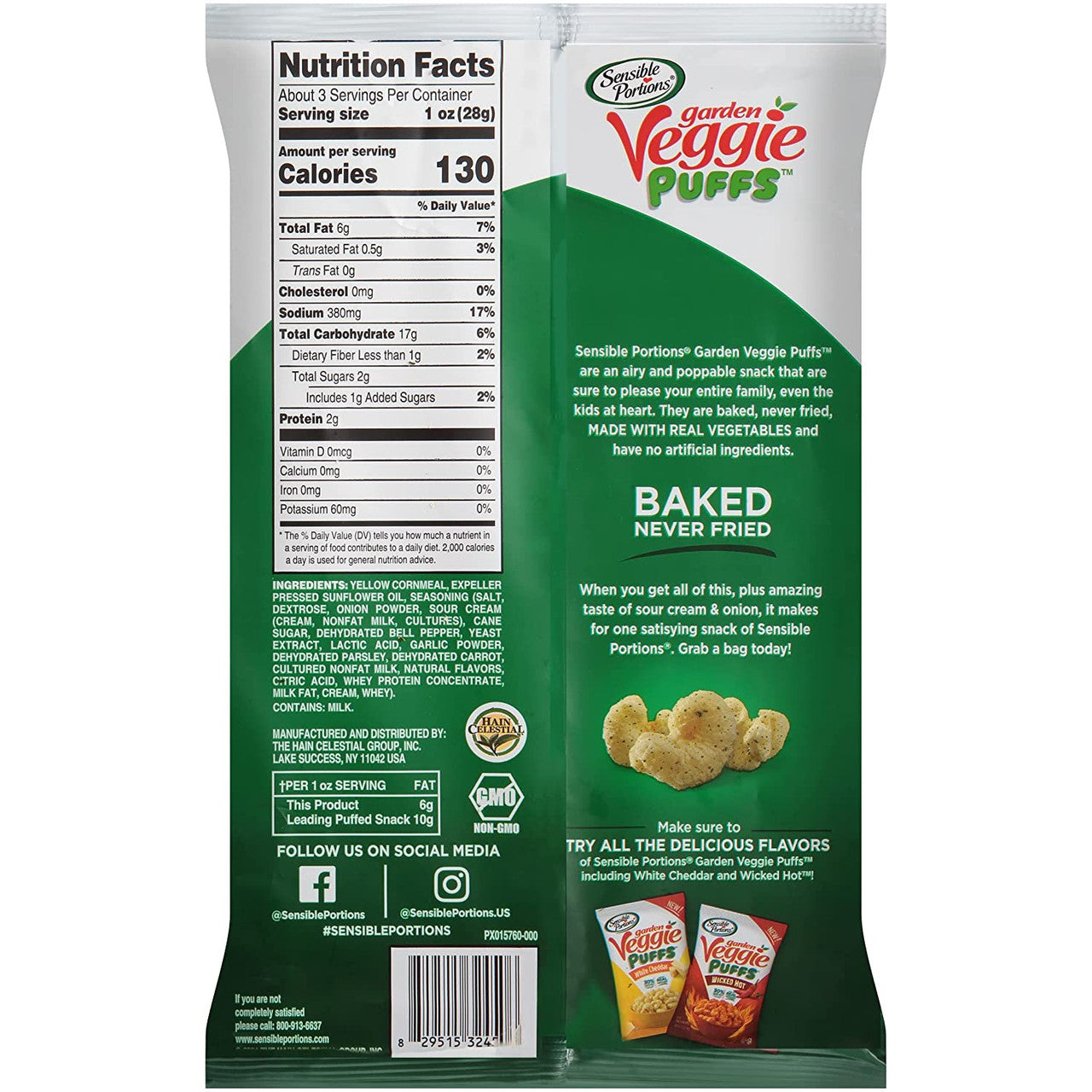 Sensible Portions Veggie Puffs, Sour Cream & Onion, 106g/3.7 oz., {Imported from Canada}