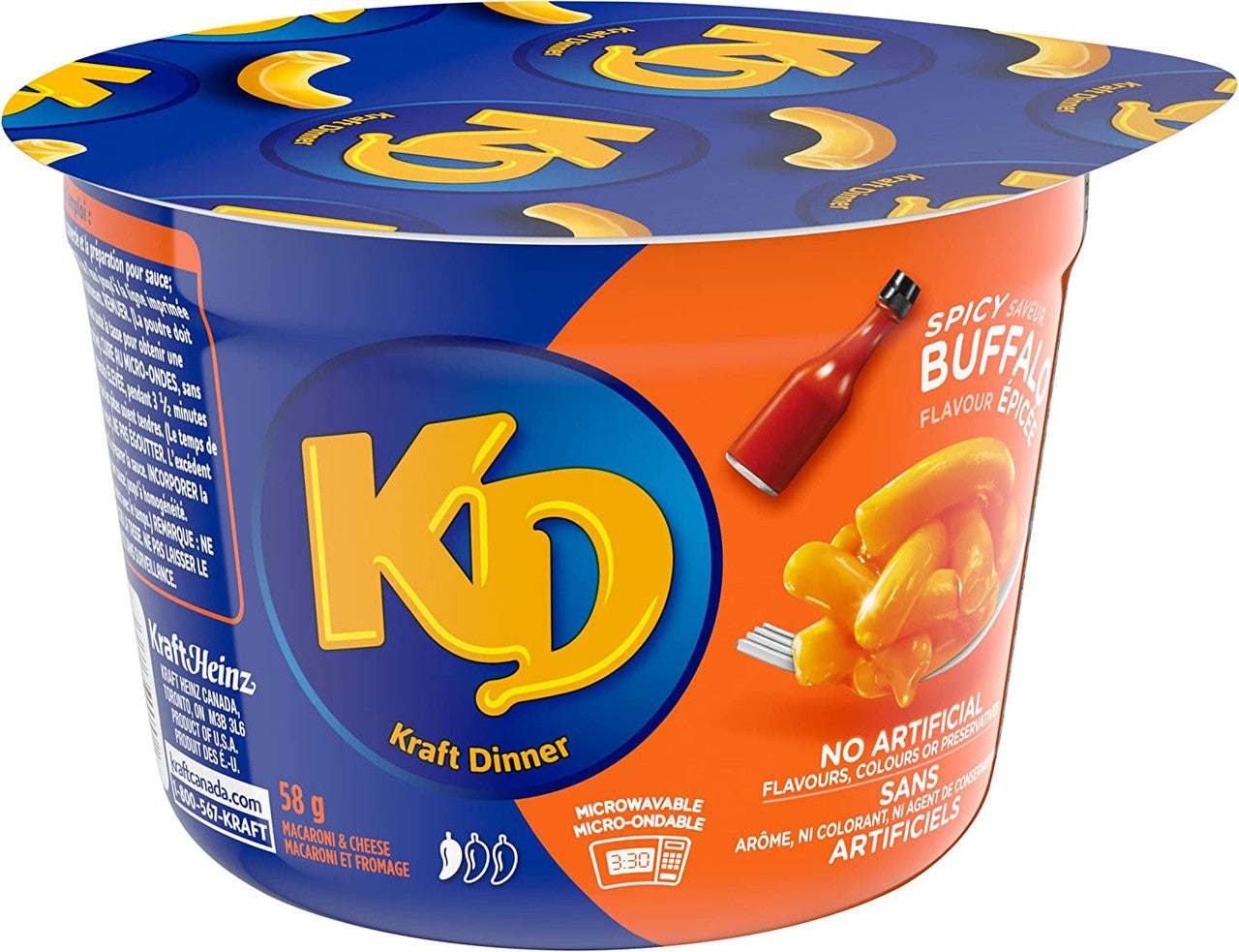 KD Kraft Dinner Spicy Buffalo Flavor Snack Cups, 58g/2 oz. 1 Cup (Imported from Canada)