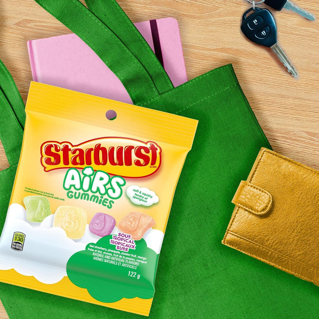 Starburst Airs Gummies Sour Tropical Flavors, Kiwi Strawberry, Pineapple, Passion Fruit, & Mango, 122g/4 oz Bag