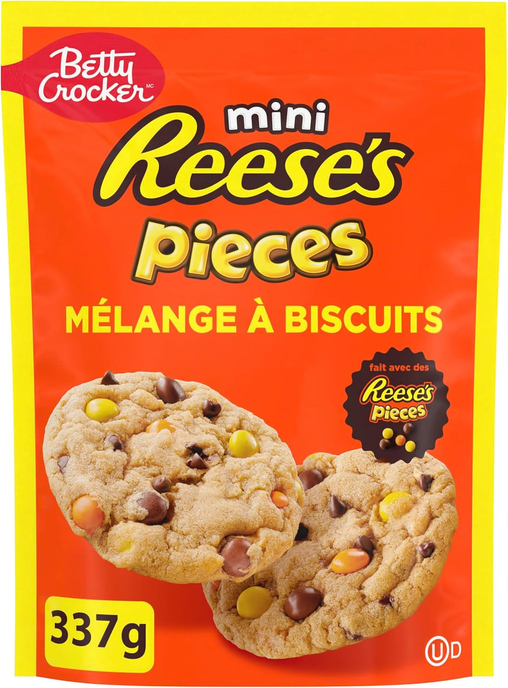 Betty Crocker Mini Reese's Pieces Cookie Mix, 337g/11.9 oz., Bag, back of bag.