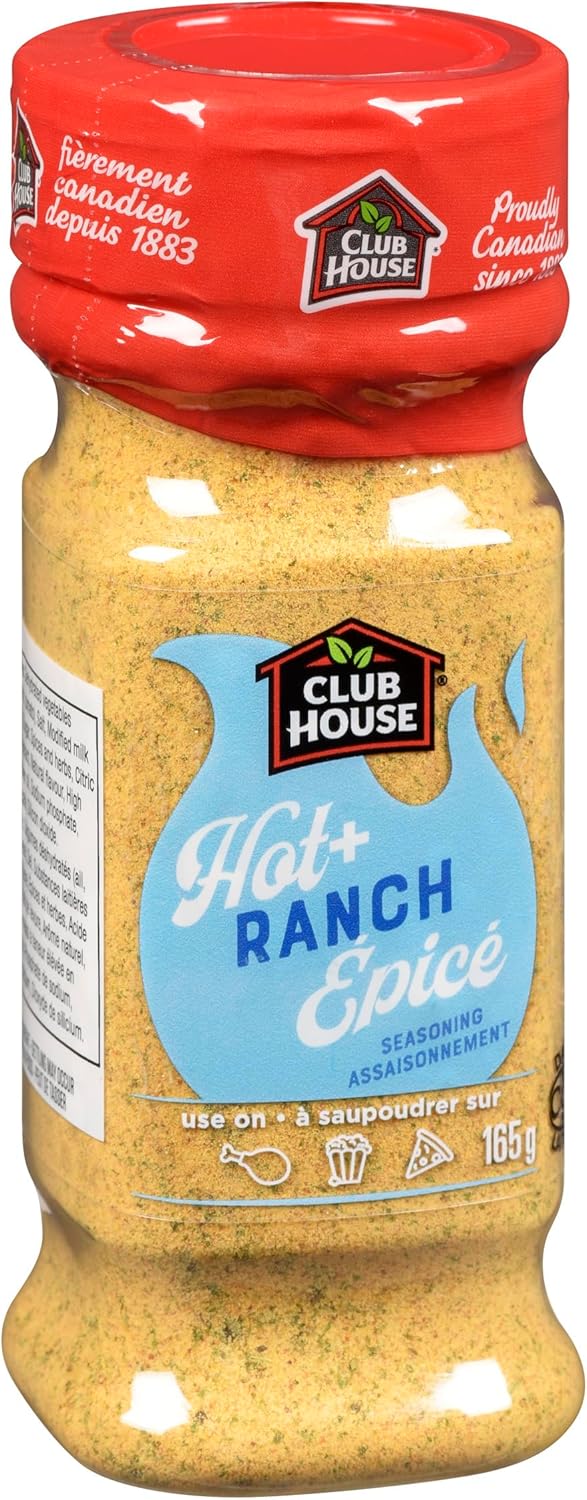 Club House Hot Ranch Seasoning, 165g/5.8 oz., Shaker, front of shaker.