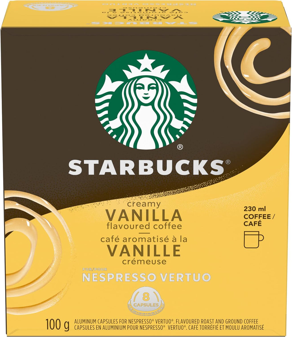 Starbucks Creamy Vanilla Flavored Coffee, Capsules for Nespresso Vertuo, 8 count, 100g/3.5 oz