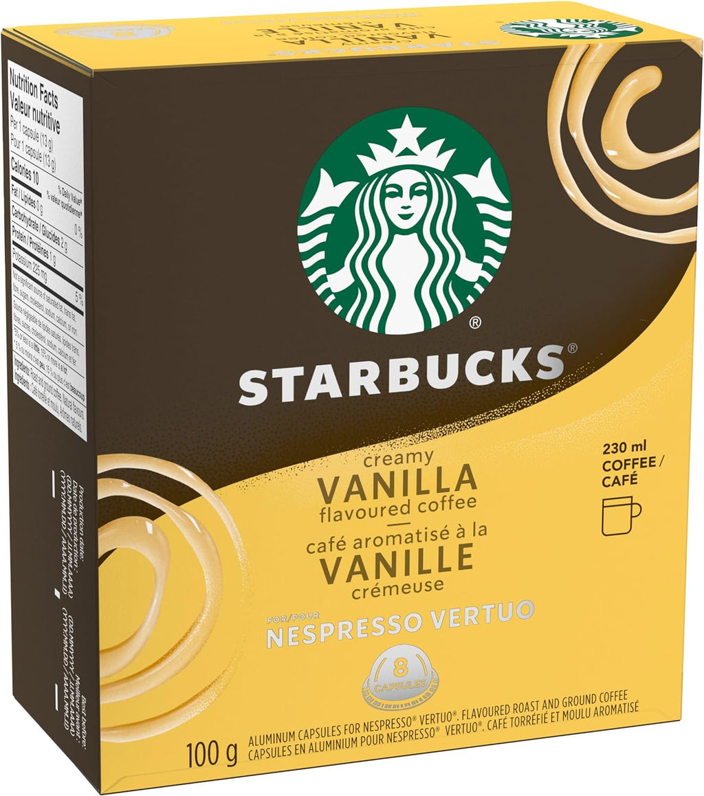 Starbucks Creamy Vanilla Flavored Coffee, Capsules for Nespresso Vertuo, 8 count, 100g/3.5 oz