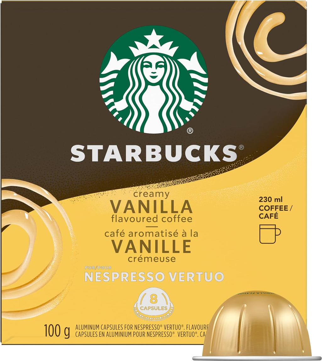 Starbucks Creamy Vanilla Flavored Coffee, Capsules for Nespresso Vertuo, 8 count, 100g/3.5 oz