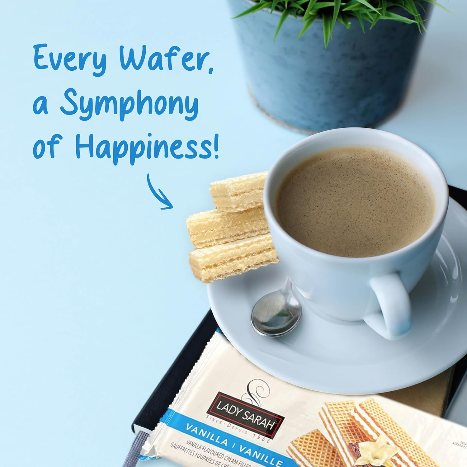 Lady Sarah Vanilla Flavored Cream Filled Wafers, 200g, vanilla wafers and coffee.