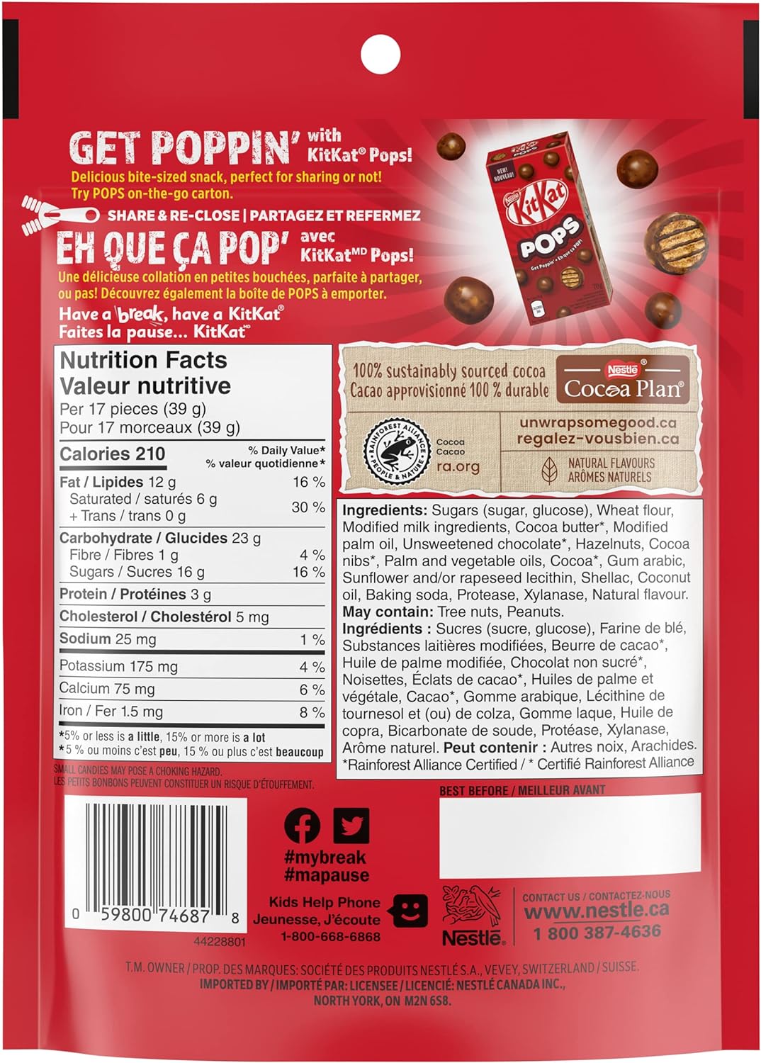 Nestle KitKat Hazelnut Pops Chocolate, 160g/5.6 oz. Pouch {Imported from Canada}
