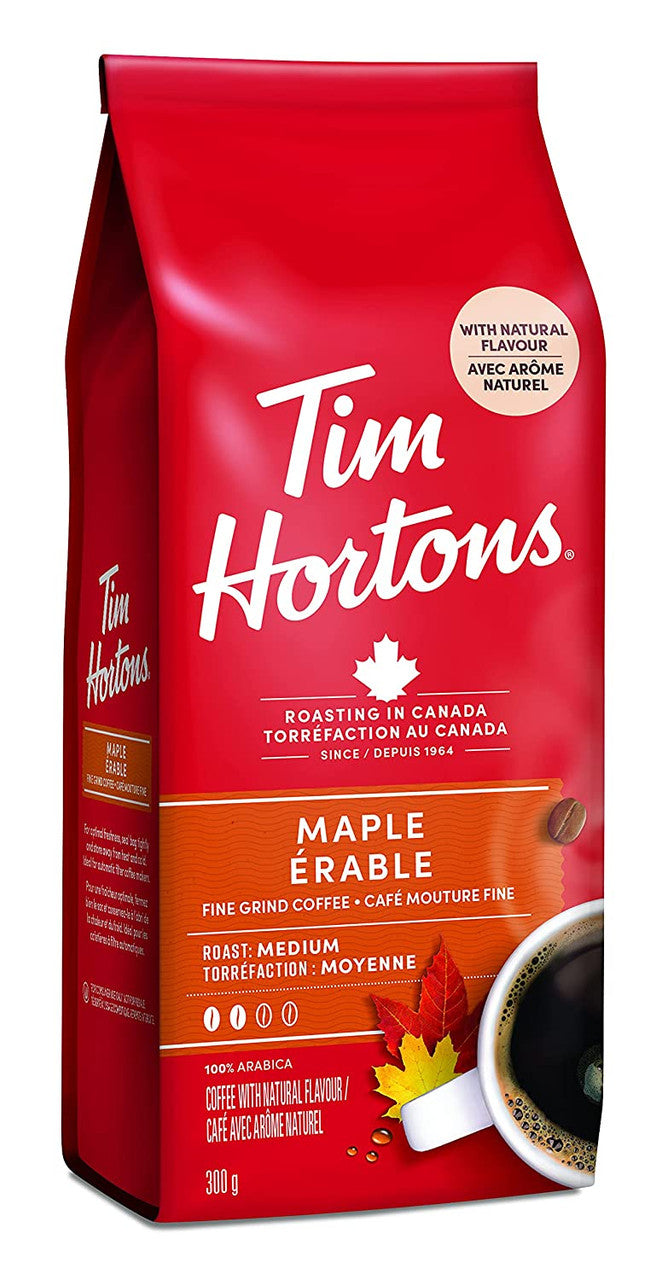 Tim Hortons Maple Coffee, Fine Grind, Medium Roast, 300g/10.6oz., (Imported from Canada)