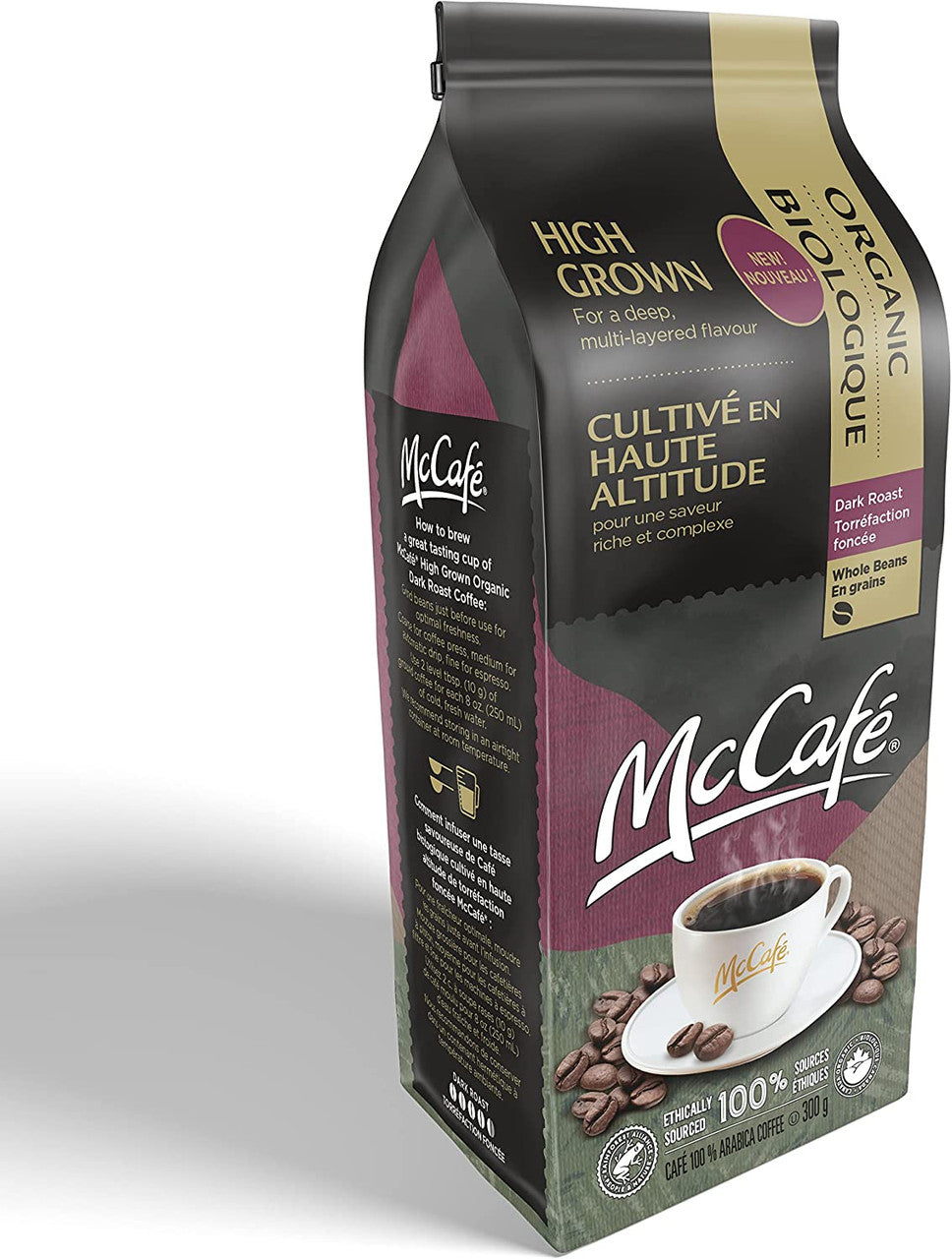 McCafe Organic High Grown, Dark Roast Whole Bean Coffee, 300g/10.5 oz Bag {Imported from Canada}