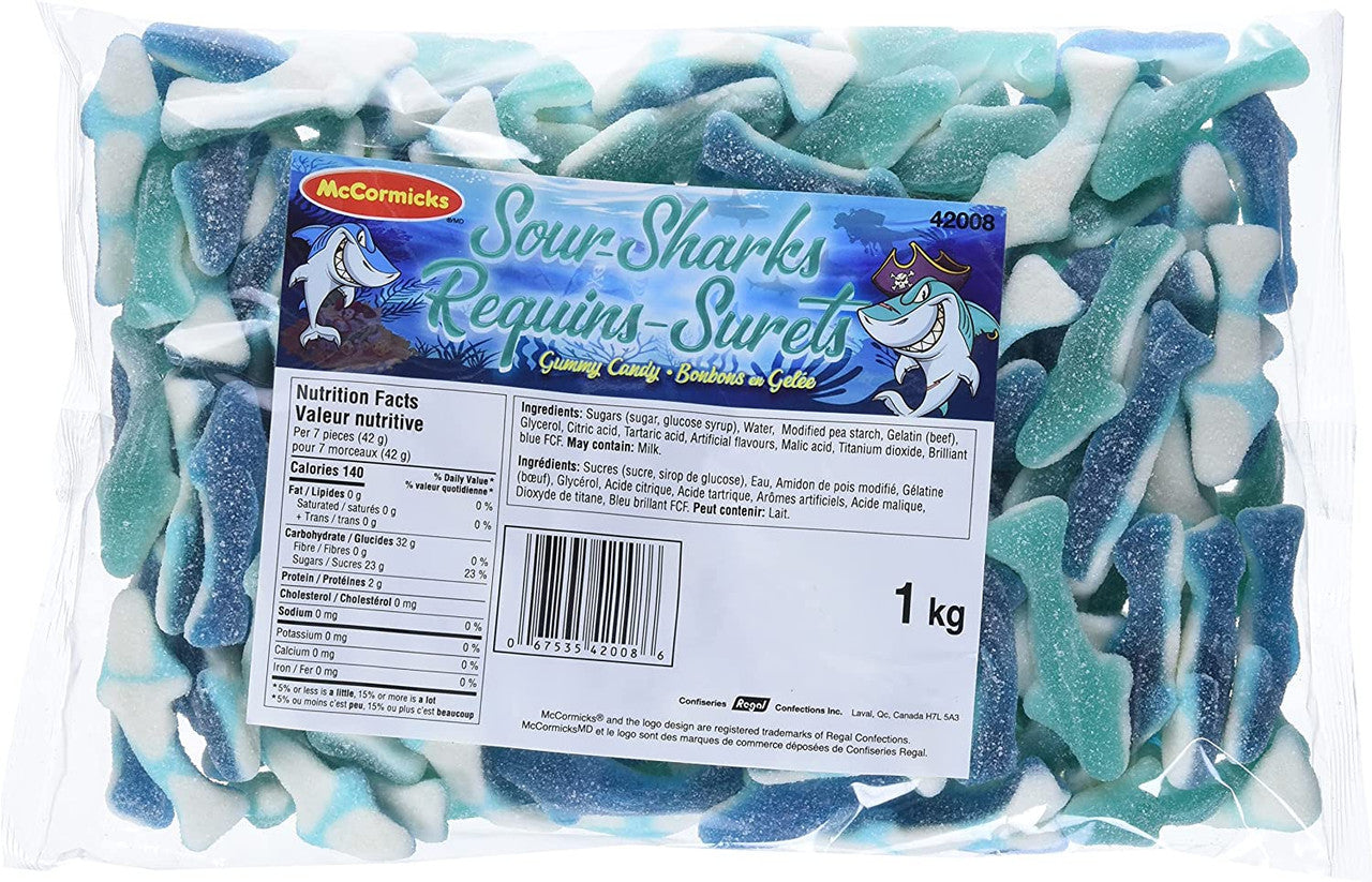 Sour Sharks Gummy Candy, 1kg/2.2 lbs. Bulk Bag {Imported from Canada}