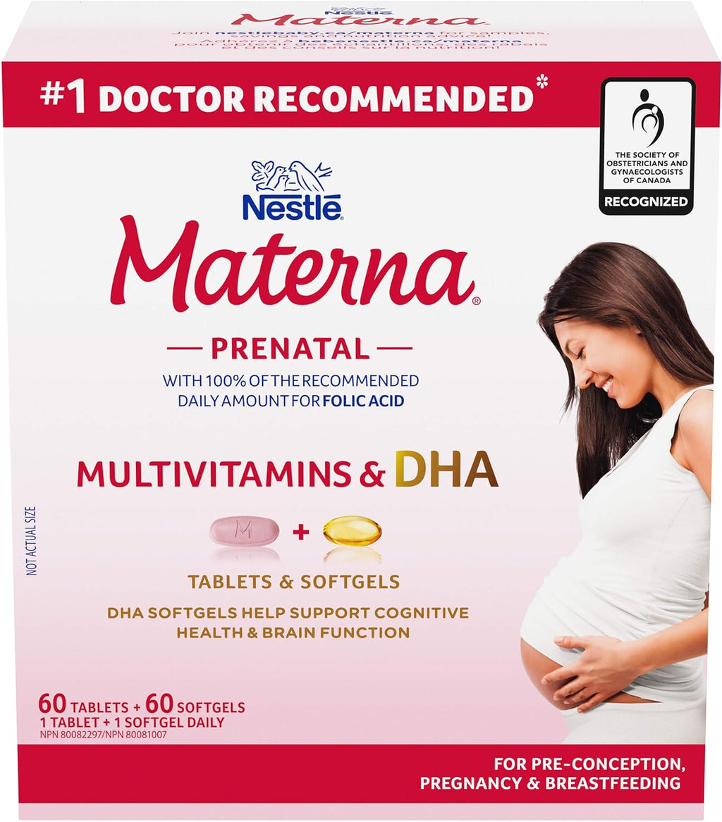 Materna Prenatal Multivitamins & DHA, 2-in-1 Package, 60 Tablets & 60 Softgels, 2 Bottles