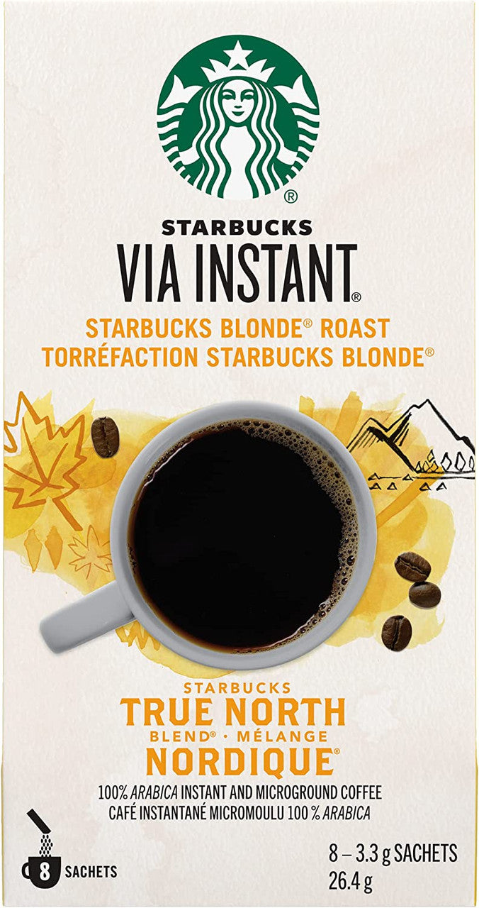 Starbucks Via Instant True North Blend Blonde Roast Instant Coffee, 8 sachets {Imported from Canada}