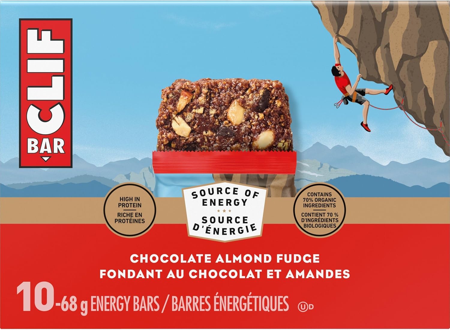 Clif Nutritional Supplement Energy Bars, Chocolate Almond Fudge Flavor, 10 Bars x 68g