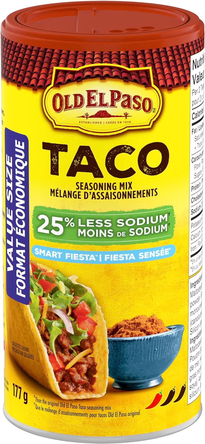Old El Paso 25% Less Sodium Taco Seasoning Mix, Value Size, 177g/6.2oz - Front