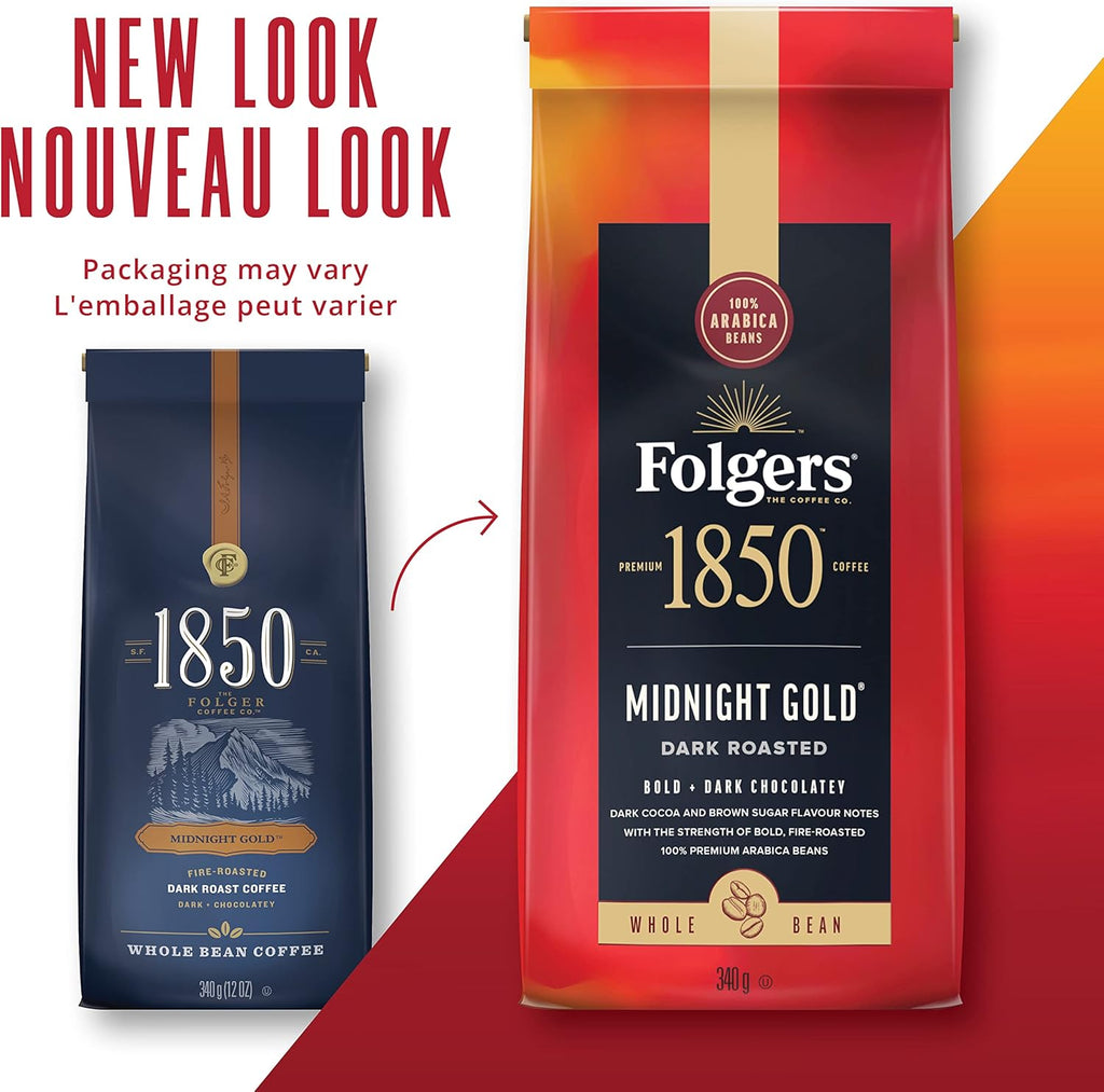 Folgers, 1850 Midnight Gold, Whole Bean Coffee, 340g/12oz. - New Look