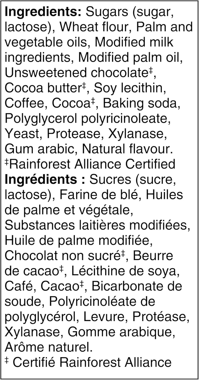 Ingredients label for Nestle Cold Brew Coffee Crisp Mega Bars on a white background