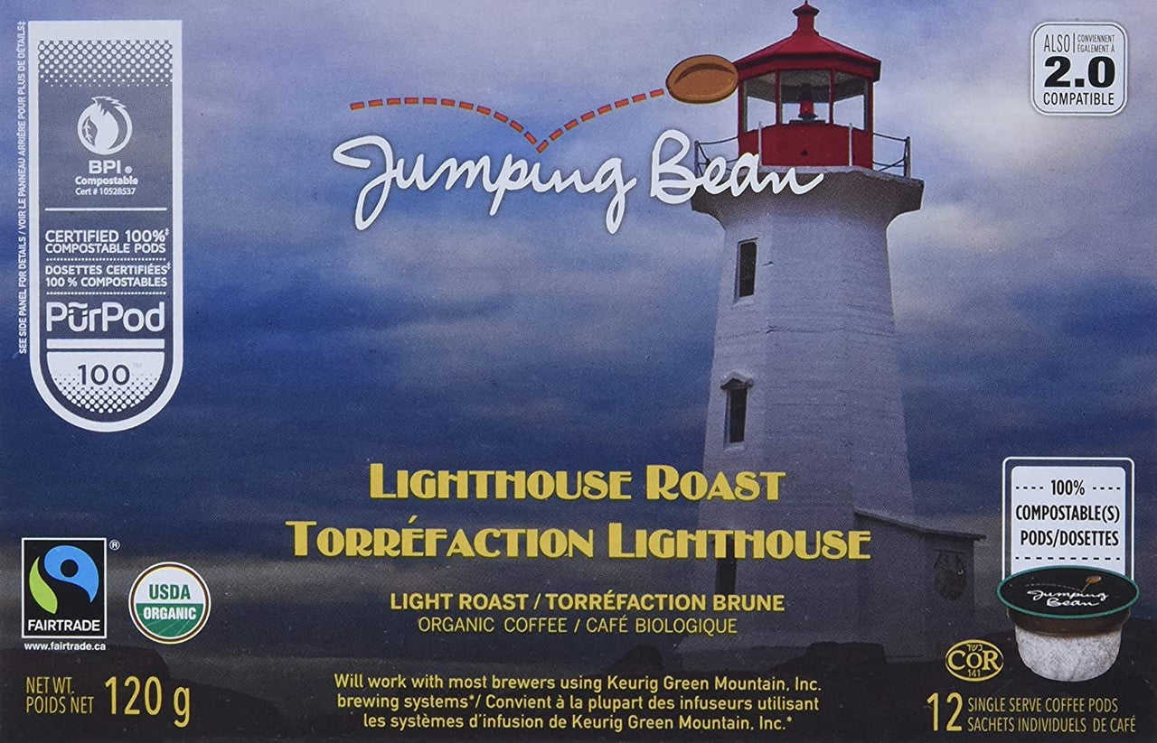 Jumping Bean Lighthouse Roast Coffee Keurig, 120g/4.2 oz., 12ct Box, {Imported from Canada}