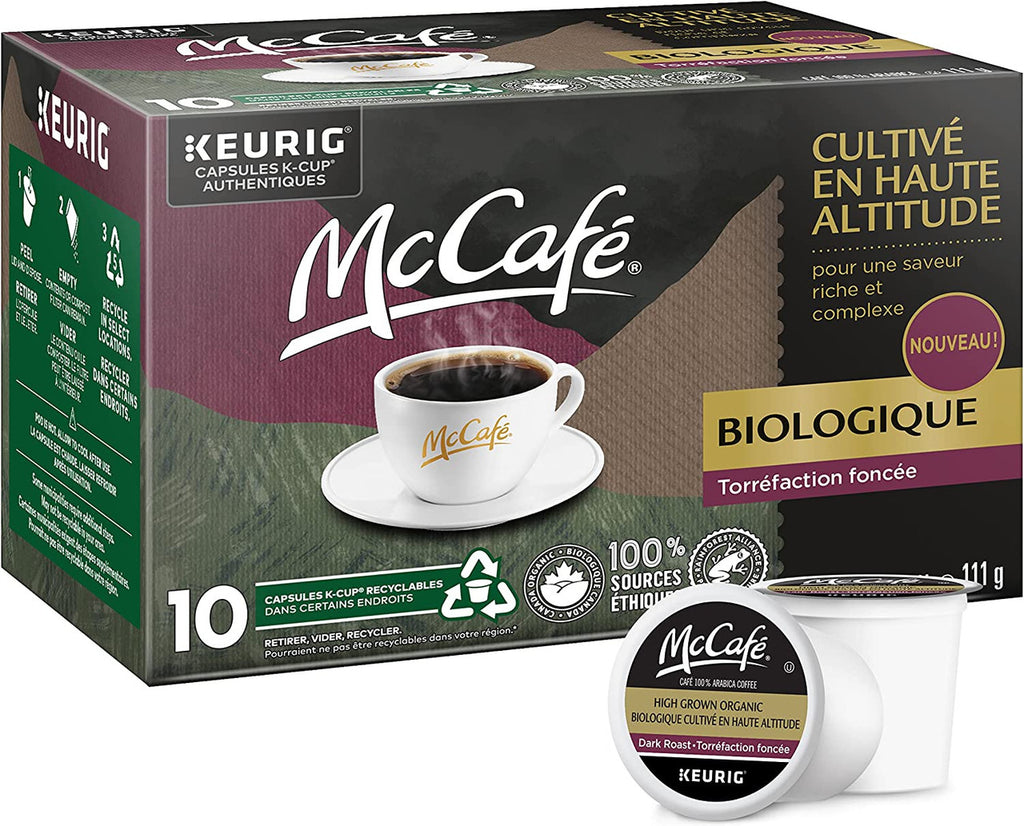McCafé Organic Dark Roast Coffee, K-Cups, 10 Count, 111g/3.9 oz. Box {Imported from Canada}