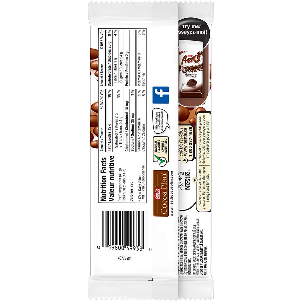 Nestle AERO, Milk Chocolate, 97g/3.4oz., Bar, {Imported from Canada}