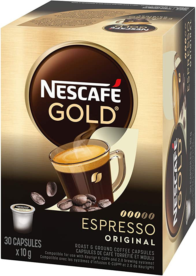 Nescafé Gold Espresso Capsules, K-Cups, 30 Count, 1 Box {Imported from Canada}