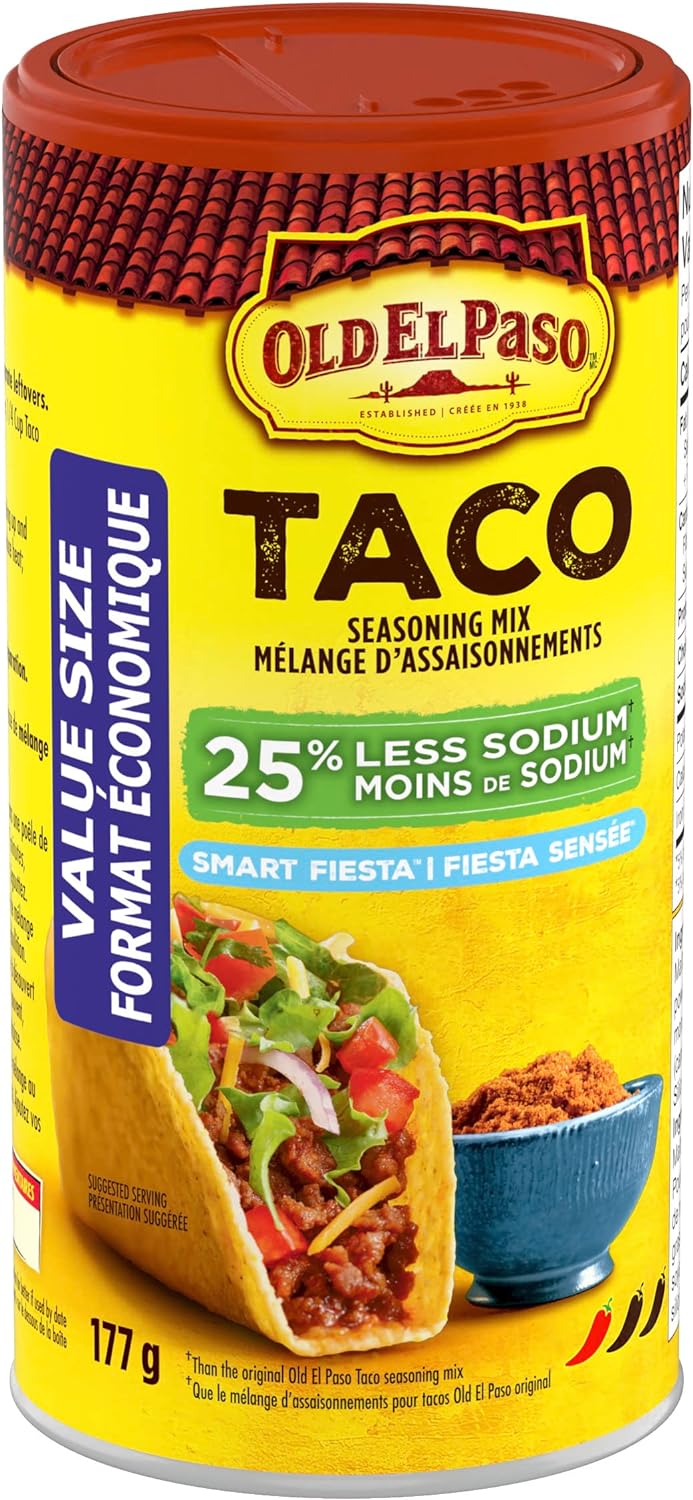 Old El Paso 25% Less Sodium Taco Seasoning Mix, Value Size, 177g/6.2oz - Front