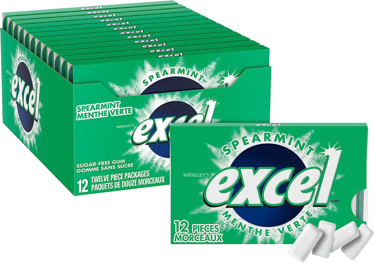 Excel Sugar-Free Gum, Spearmint, 12 Count (2 Pack) {Imported from Canada}