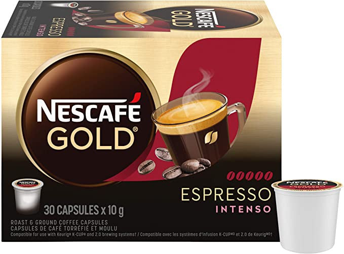 Nescafé Gold Espresso Intenso Capsules, K-Cups, 30 Count, 1 Box {Imported from Canada}