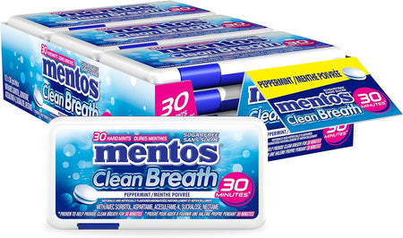 Mentos Clean Breath Mints, Peppermint, 30pc/12 Pack, front of package.