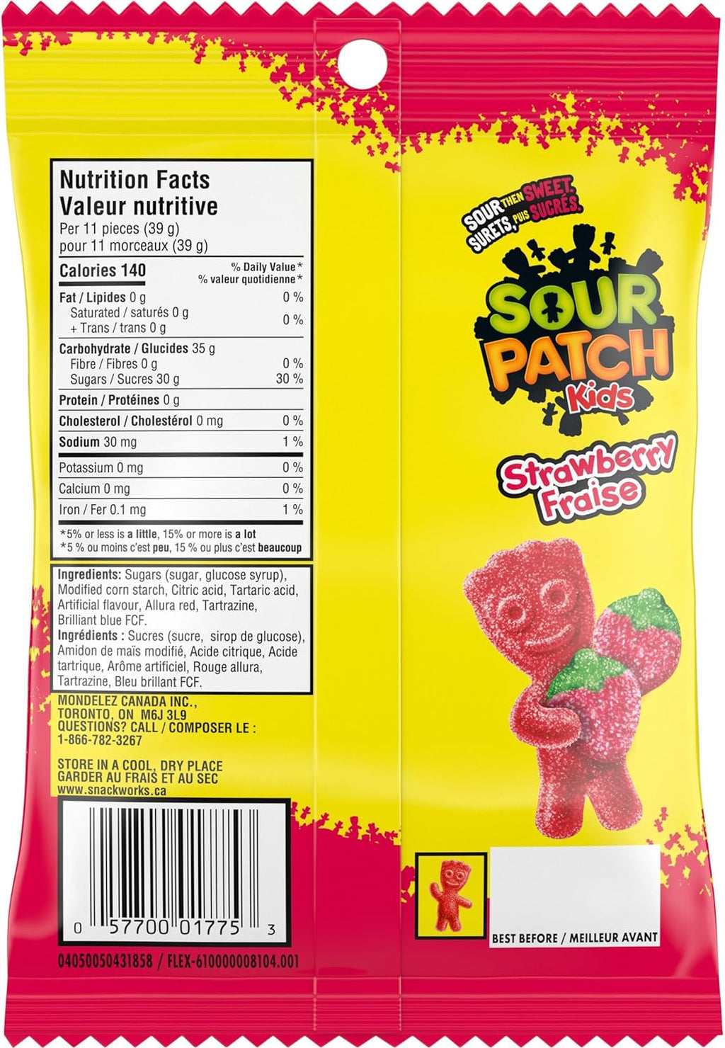 Maynards Sour Patch Kids Sour Strawberry Candy, 154g/5.4 oz. Bag {Imported from Canada}