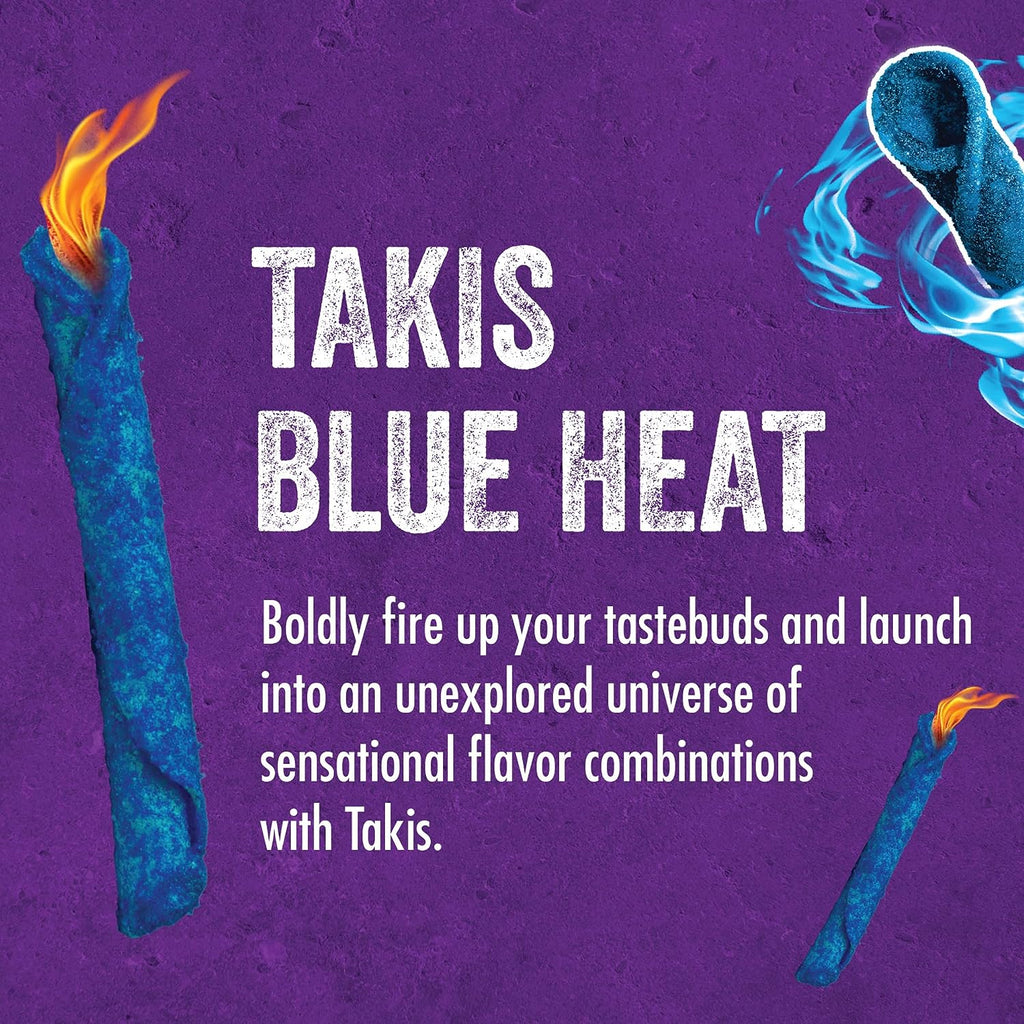 Takis Blue Heat Rolled Tortilla Chips, 80g, takis blue heat label.