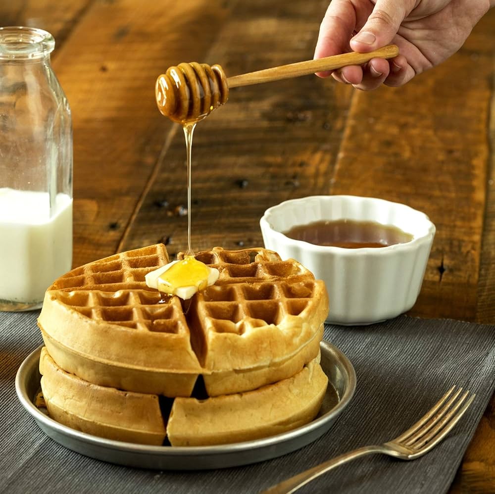 Billy Bee Pure Natural Unpasteurized Liquid Honey, 375g/13.2 oz., Squeeze Bottle, honey on waffles.