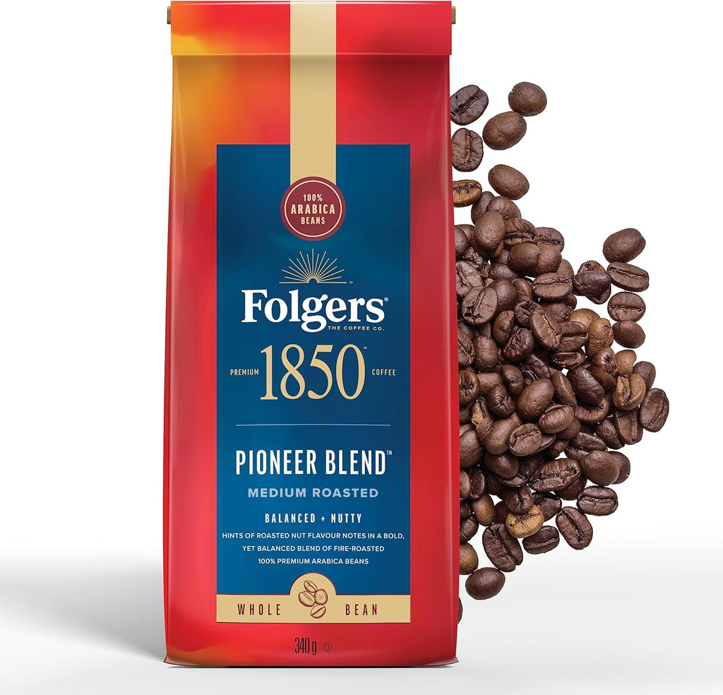 Folgers, 1850 Pioneer Blend, Whole Bean Coffee, 340g/12oz. - Front