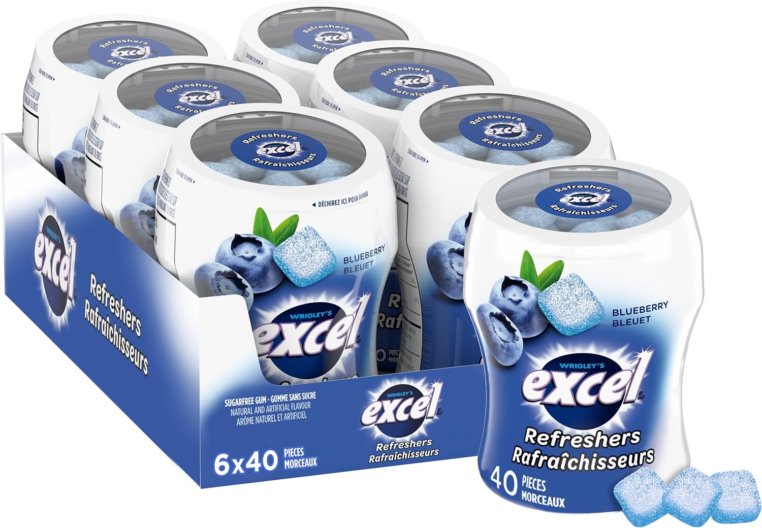 Excel Sugar-Free Gum, Refresher Blueberry, 6 ct. Package, front of package