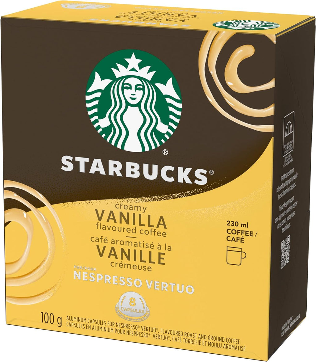 Starbucks Creamy Vanilla Flavored Coffee, Capsules for Nespresso Vertuo, 8 count, 100g/3.5 oz