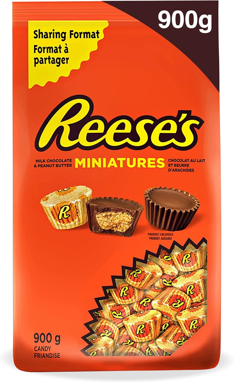 Reese's Milk Chocolate & Peanut Butter Miniatures - Sharing Format , 900g/2 lbs., Bag, front of bag.