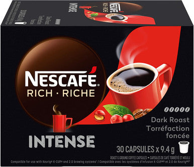 Nescafé Rich Intense Dark Roast Coffee, K-Cups, 30 Count, 1 Box {Imported from Canada}