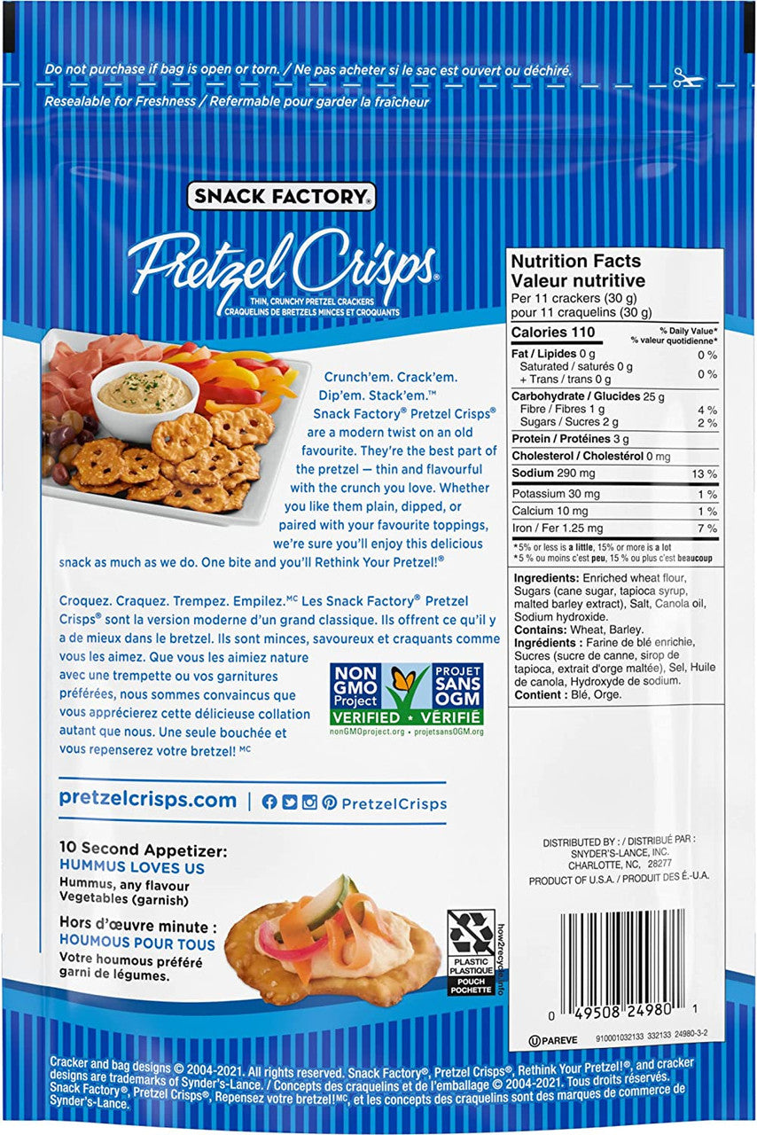 Snack Factory Original Deli Style Pretzel Crisps, 200g/7 oz., {Imported from Canada}