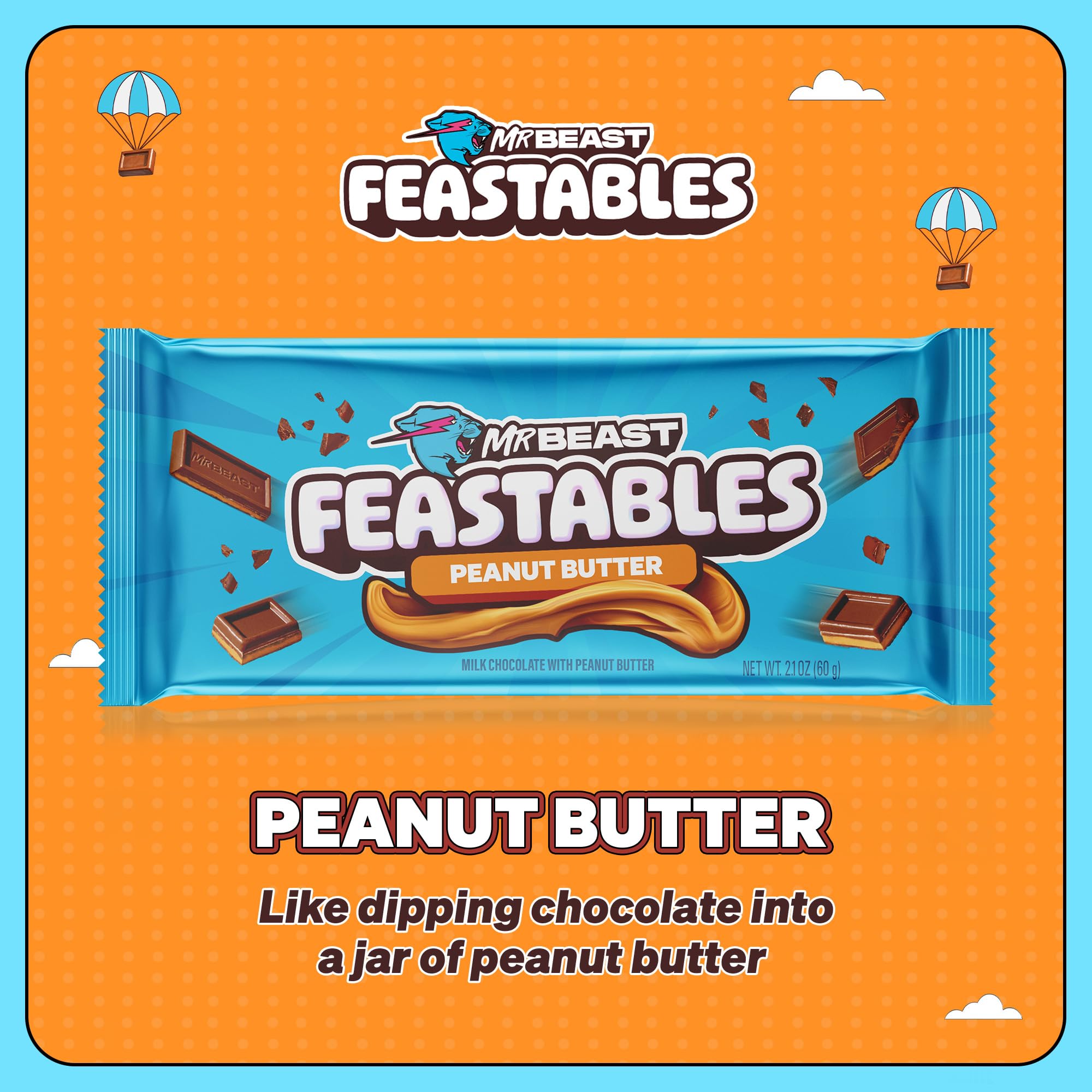MR BEAST FEASTABLES Peanut Butter Milk Chocolate Bar, 60g/2.1 oz. - Bar